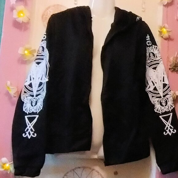 Baphomet Wiccan Symbols Hoodie Gothic Pentagram Witchcraft Pagan Hooded Jacket - Picture 6 of 12